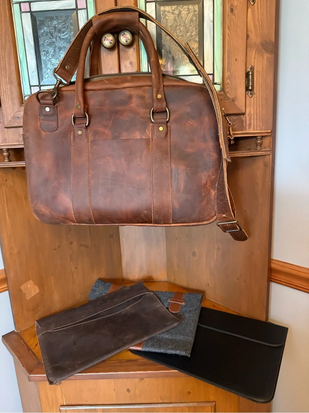 Jack Foster SLIM BRIEFCASE IN RED WING COPPER ROUGH AND TOUGH 3 extra folders
